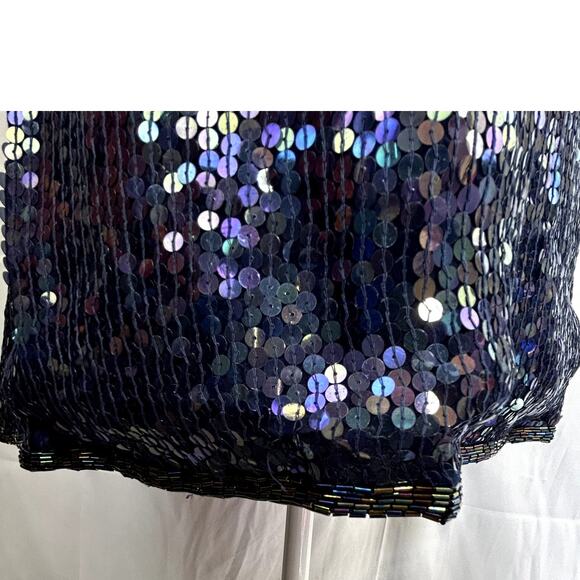 Expressions size 10 sequin Blue Dress women silk Night Out sleeveless top - Picture 2 of 10